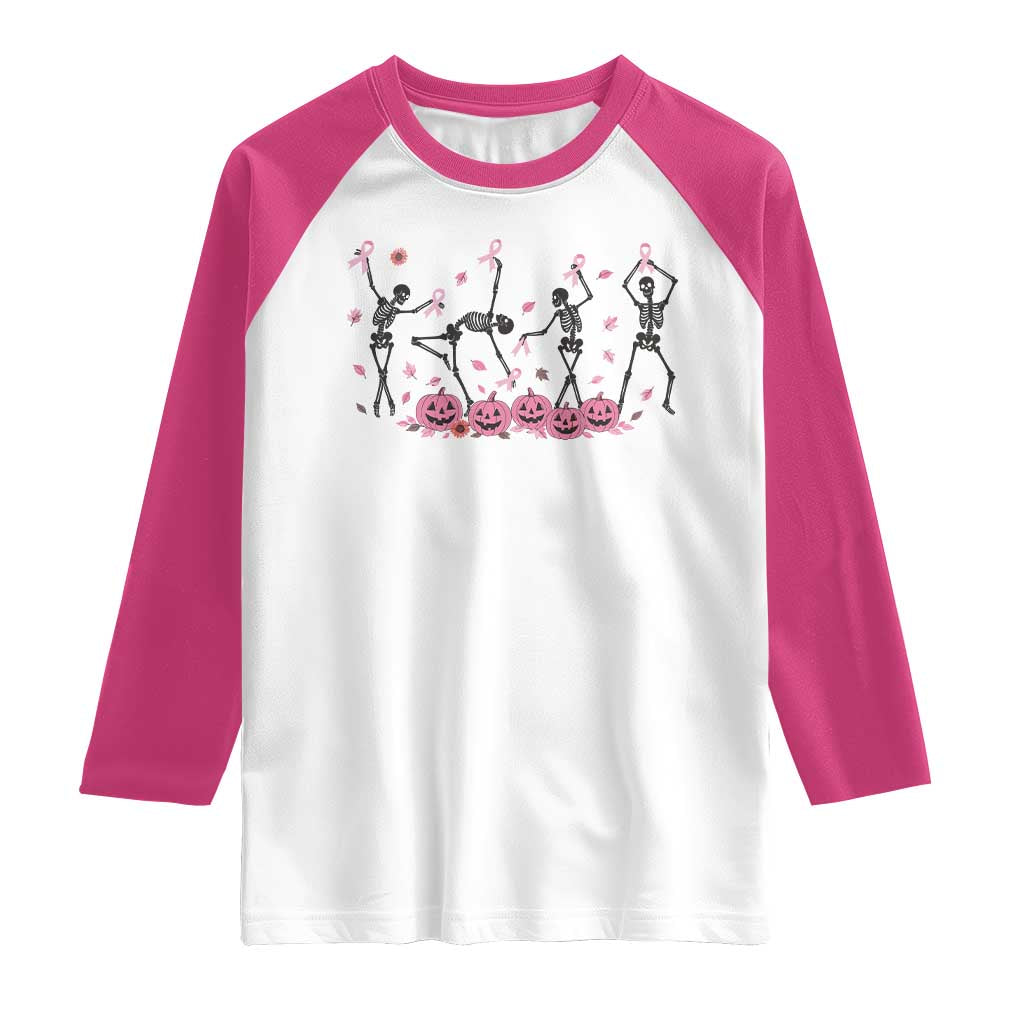 Dancing Skeletons Breast Cancer Raglan Shirt Skeleton Pink Ribbon Halloween TS10 White Heliconia Print Your Wear