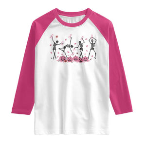 Dancing Skeletons Breast Cancer Raglan Shirt Skeleton Pink Ribbon Halloween TS10 White Heliconia Print Your Wear