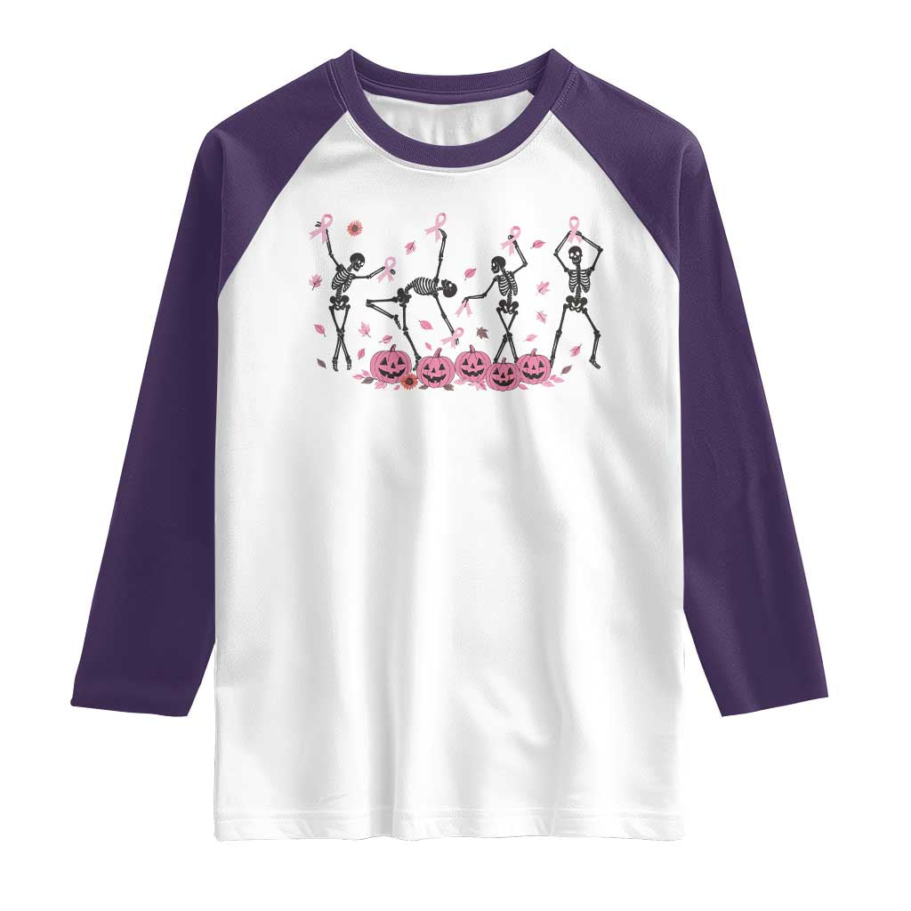Dancing Skeletons Breast Cancer Raglan Shirt Skeleton Pink Ribbon Halloween TS10 White Purple Print Your Wear