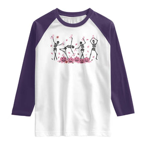 Dancing Skeletons Breast Cancer Raglan Shirt Skeleton Pink Ribbon Halloween TS10 White Purple Print Your Wear