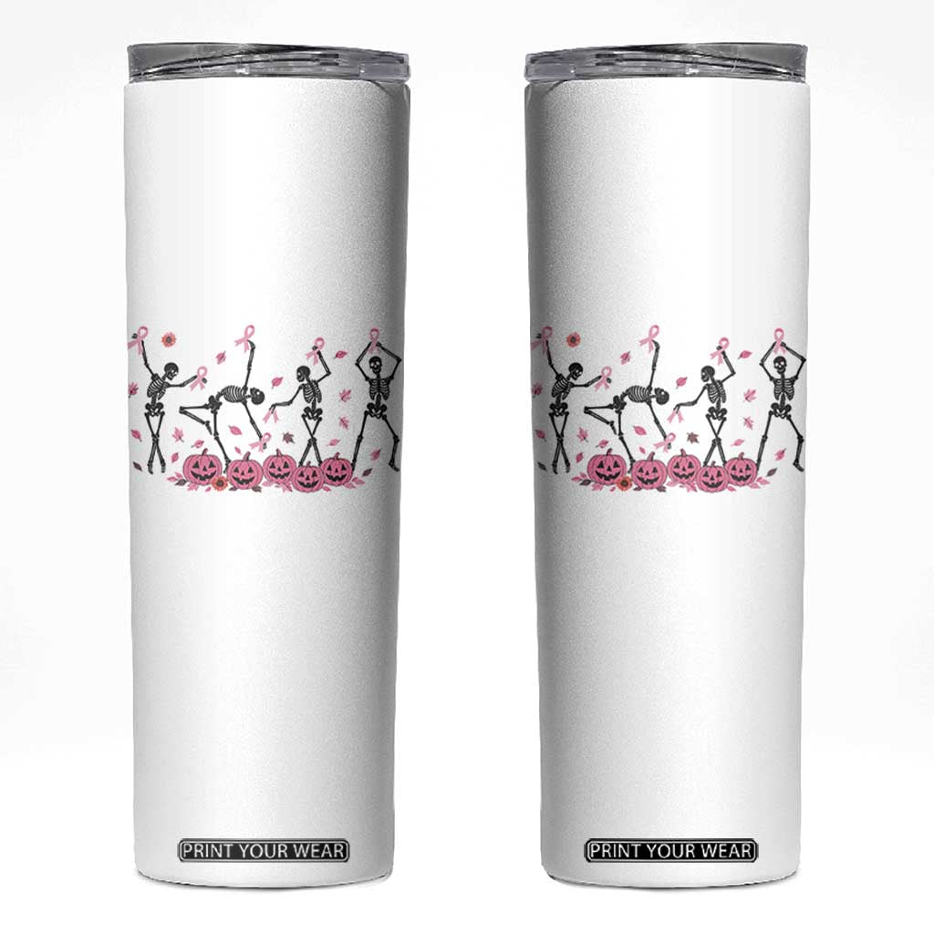 Dancing Skeletons Breast Cancer Skinny Tumbler Skeleton Pink Ribbon Halloween TS10 White Print Your Wear