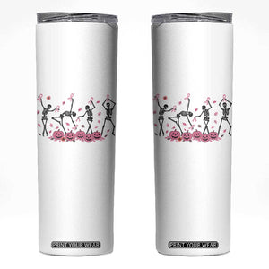 Dancing Skeletons Breast Cancer Skinny Tumbler Skeleton Pink Ribbon Halloween TS10 White Print Your Wear