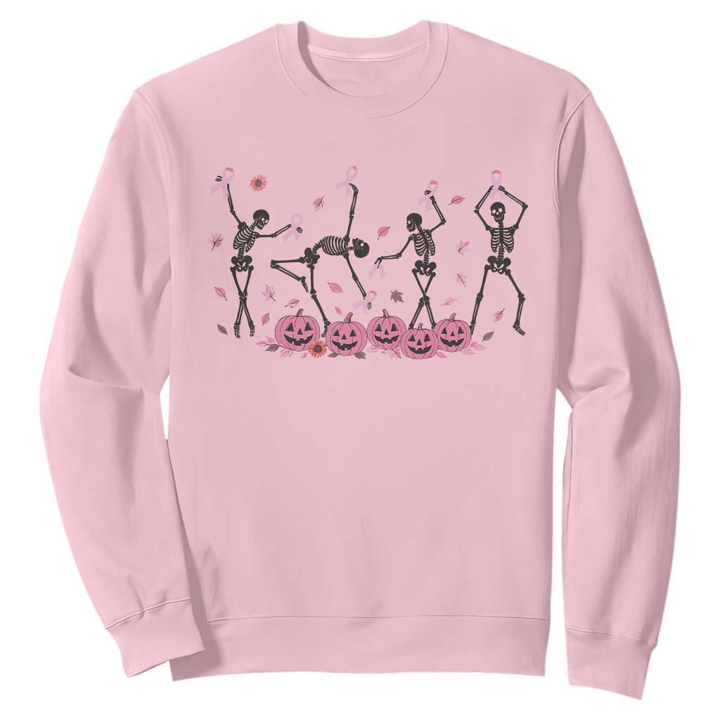 Dancing Skeletons Breast Cancer Sweatshirt Skeleton Pink Ribbon Halloween TS10 Light Pink Print Your Wear