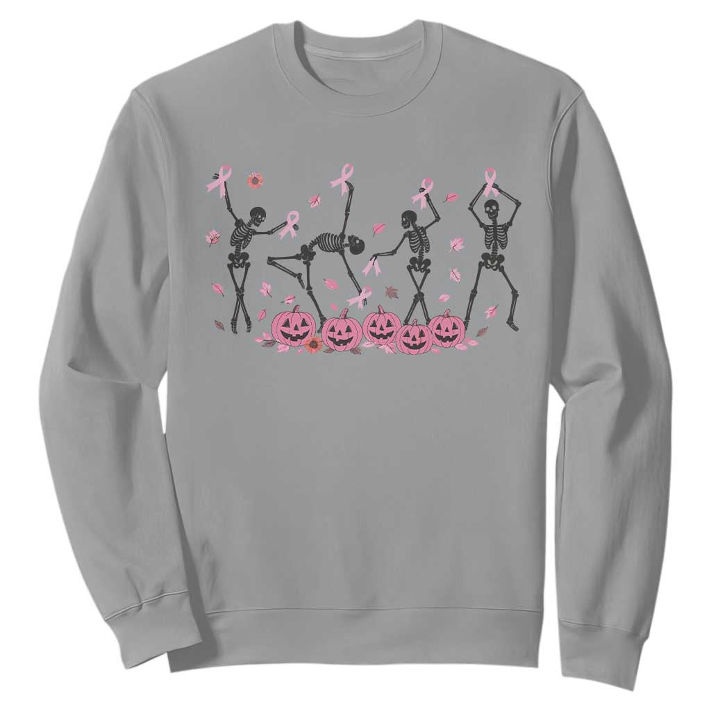 Dancing Skeletons Breast Cancer Sweatshirt Skeleton Pink Ribbon Halloween TS10 Sport Gray Print Your Wear