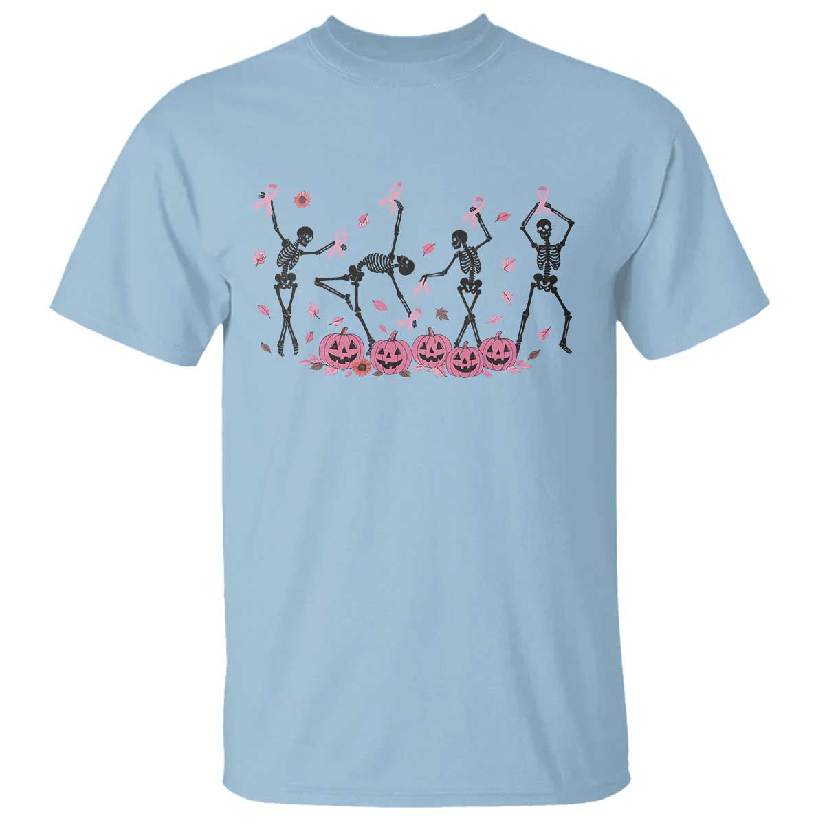 Dancing Skeletons Breast Cancer T Shirt Skeleton Pink Ribbon Halloween TS10 Light Blue Print Your Wear