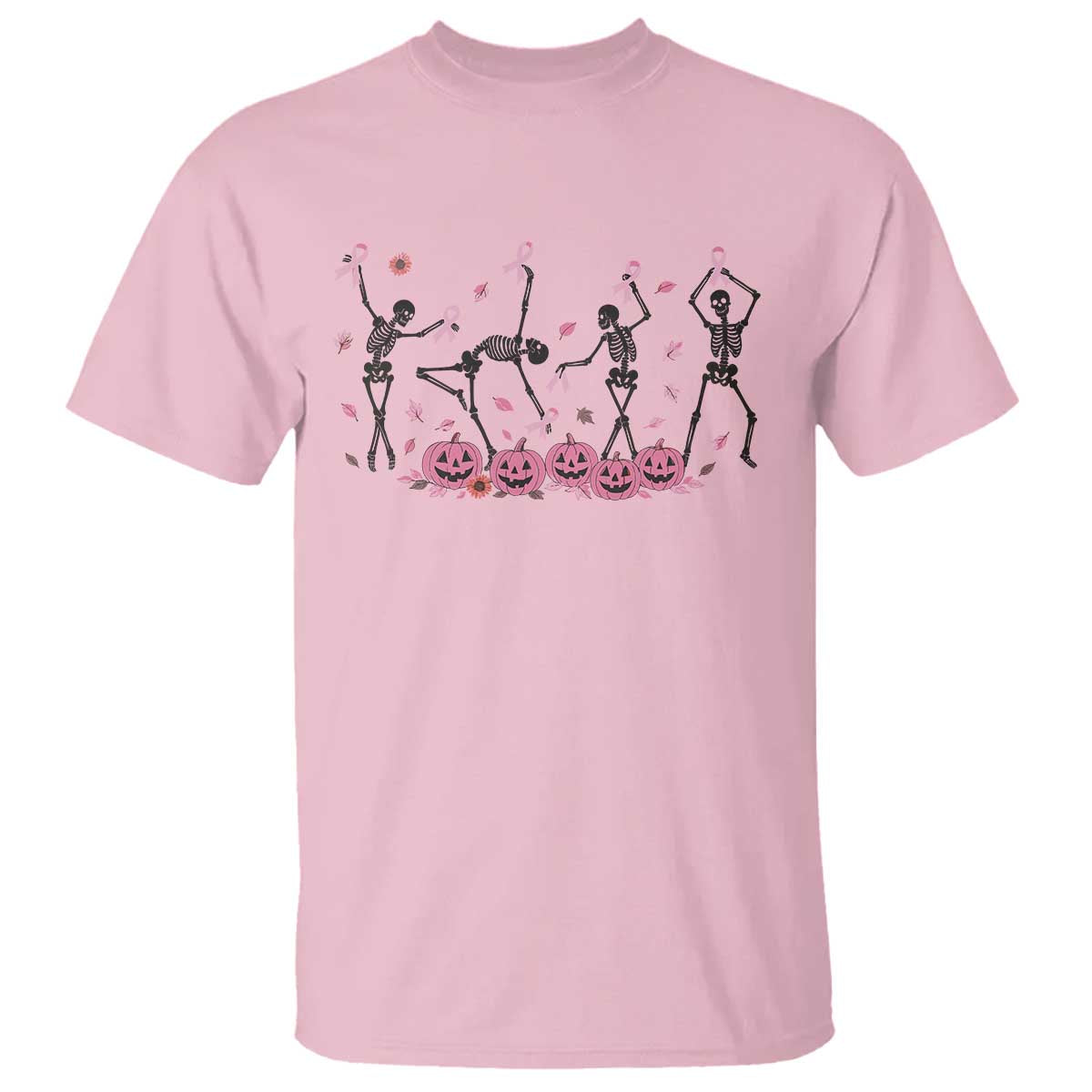 Dancing Skeletons Breast Cancer T Shirt Skeleton Pink Ribbon Halloween TS10 Light Pink Print Your Wear