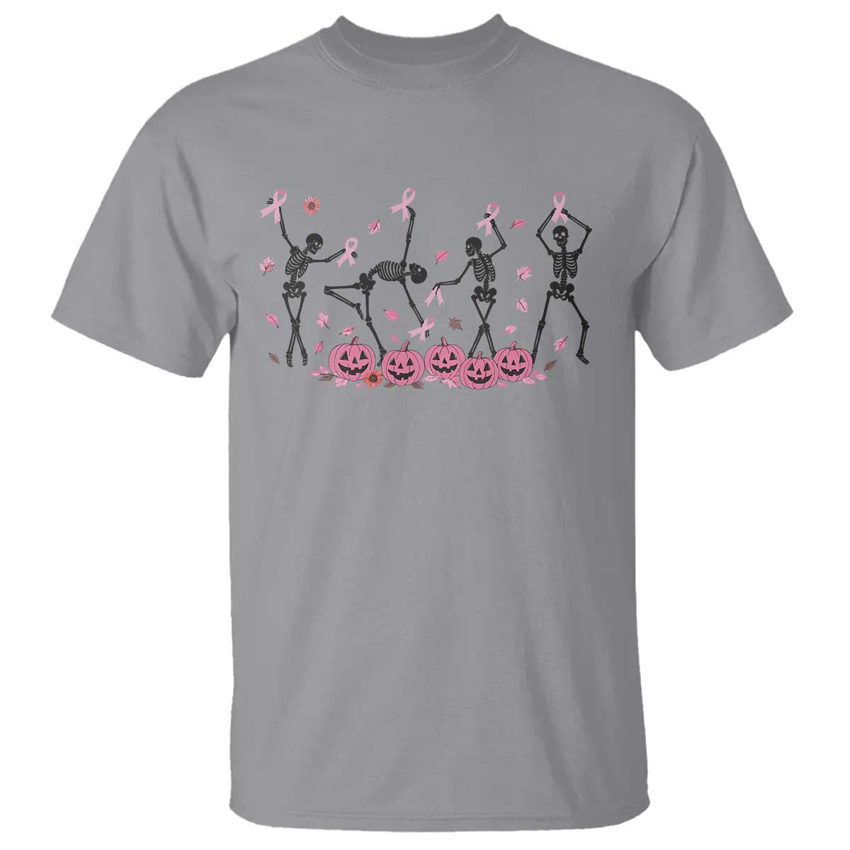 Dancing Skeletons Breast Cancer T Shirt Skeleton Pink Ribbon Halloween TS10 Sport Gray Print Your Wear