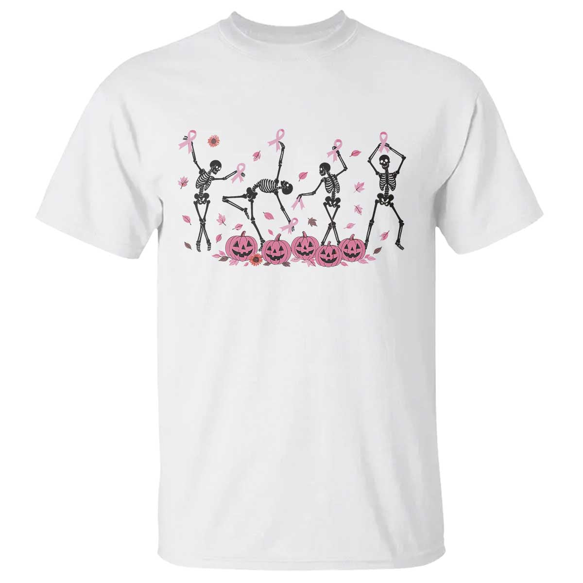 Dancing Skeletons Breast Cancer T Shirt Skeleton Pink Ribbon Halloween TS10 White Print Your Wear