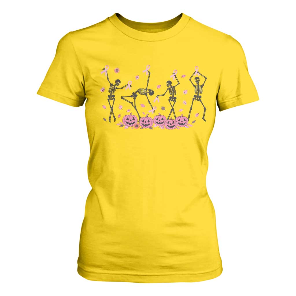 Dancing Skeletons Breast Cancer T Shirt For Women Skeleton Pink Ribbon Halloween TS10 Daisy Print Your Wear