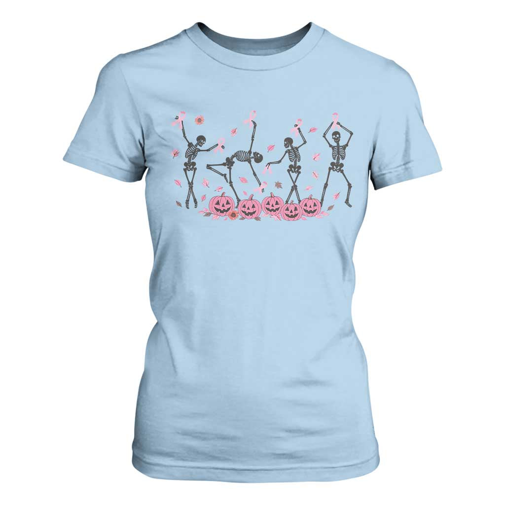 Dancing Skeletons Breast Cancer T Shirt For Women Skeleton Pink Ribbon Halloween TS10 Light Blue Print Your Wear