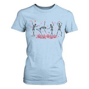 Dancing Skeletons Breast Cancer T Shirt For Women Skeleton Pink Ribbon Halloween TS10 Light Blue Print Your Wear