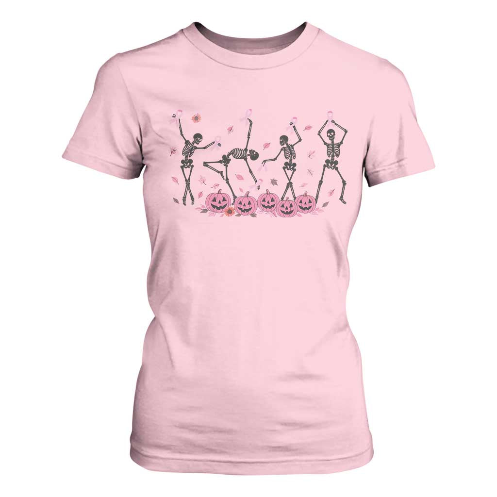 Dancing Skeletons Breast Cancer T Shirt For Women Skeleton Pink Ribbon Halloween TS10 Light Pink Print Your Wear