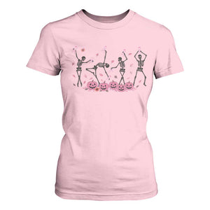 Dancing Skeletons Breast Cancer T Shirt For Women Skeleton Pink Ribbon Halloween TS10 Light Pink Print Your Wear