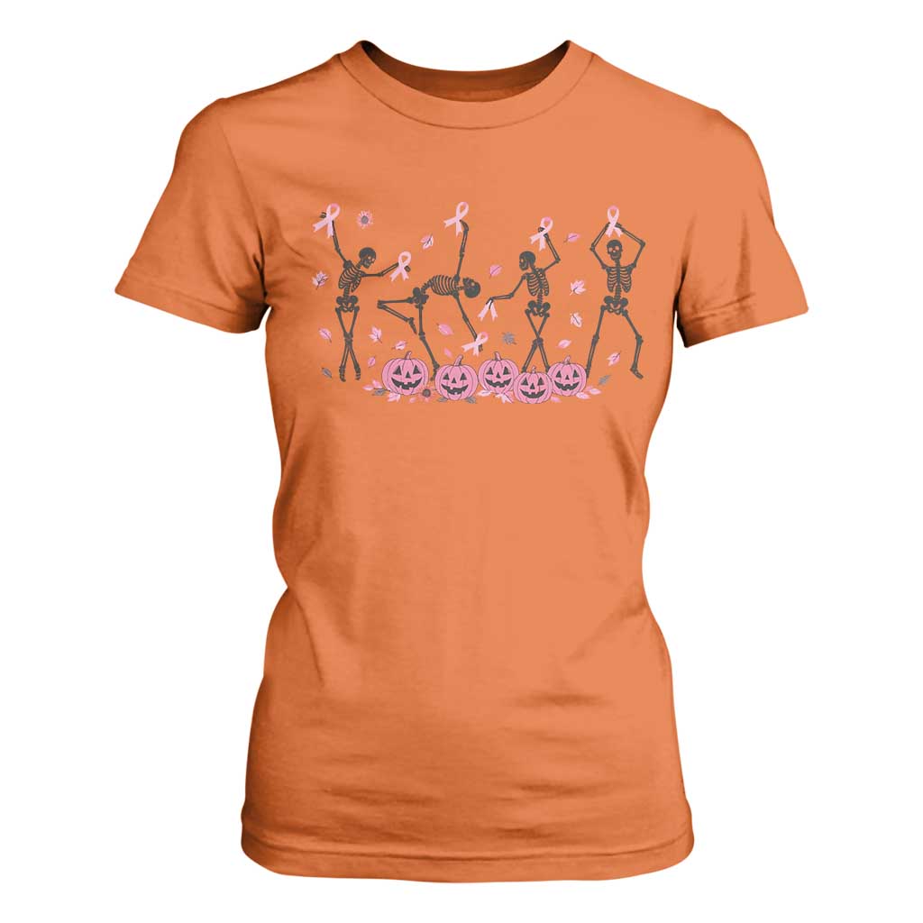Dancing Skeletons Breast Cancer T Shirt For Women Skeleton Pink Ribbon Halloween TS10 Orange Print Your Wear