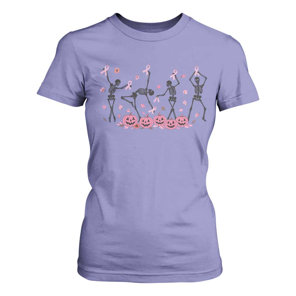 Dancing Skeletons Breast Cancer T Shirt For Women Skeleton Pink Ribbon Halloween TS10 Violet Print Your Wear