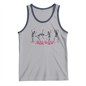 Dancing Skeletons Breast Cancer Tank Top Skeleton Pink Ribbon Halloween TS10 Athletic Heather Navy Print Your Wear