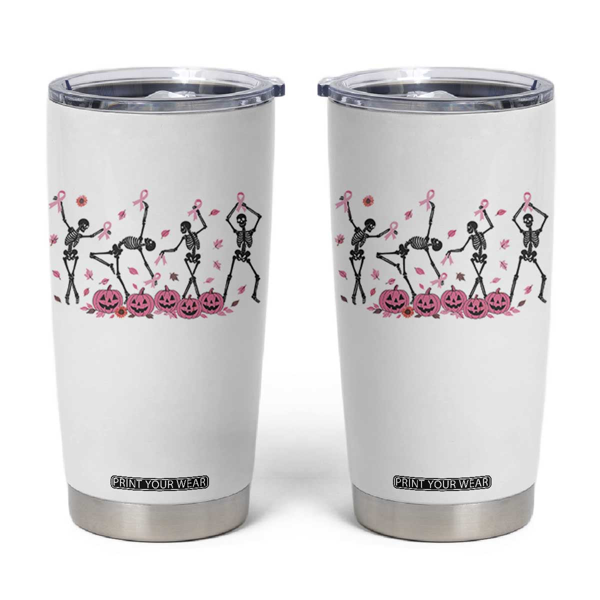 Dancing Skeletons Breast Cancer Tumbler Cup Skeleton Pink Ribbon Halloween TS10 White Print Your Wear