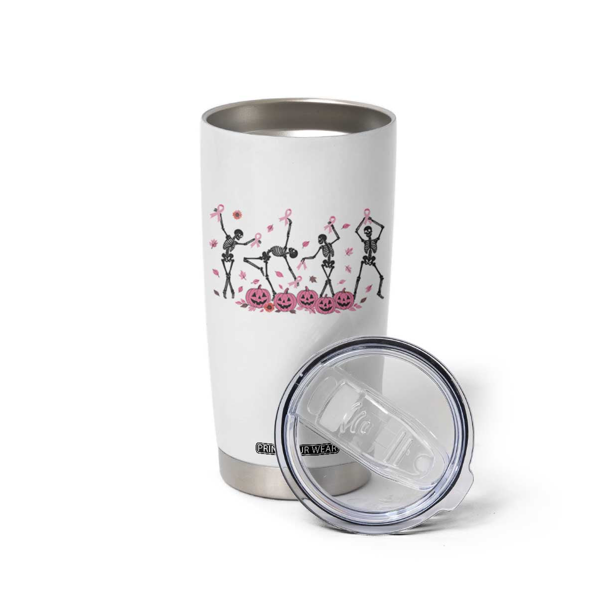 Dancing Skeletons Breast Cancer Tumbler Cup Skeleton Pink Ribbon Halloween TS10 Print Your Wear