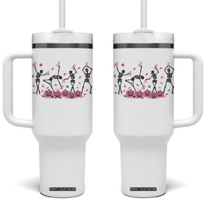 Dancing Skeletons Breast Cancer Tumbler With Handle Skeleton Pink Ribbon Halloween TS10 One Size: 40 oz White Print Your Wear
