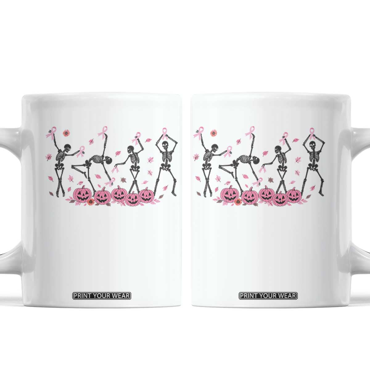 Dancing Skeletons Breast Cancer Coffee Mug Skeleton Pink Ribbon Halloween TS10 White Print Your Wear