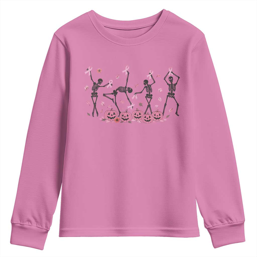 Dancing Skeletons Breast Cancer Youth Sweatshirt Skeleton Pink Ribbon Halloween TS10 Azalea Print Your Wear