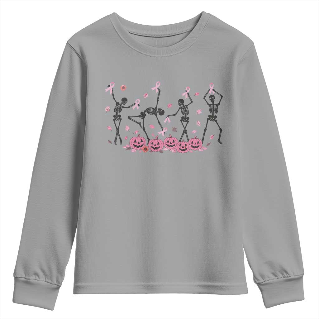 Dancing Skeletons Breast Cancer Youth Sweatshirt Skeleton Pink Ribbon Halloween TS10 Sport Gray Print Your Wear