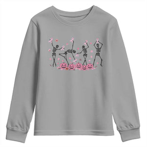 Dancing Skeletons Breast Cancer Youth Sweatshirt Skeleton Pink Ribbon Halloween TS10 Sport Gray Print Your Wear