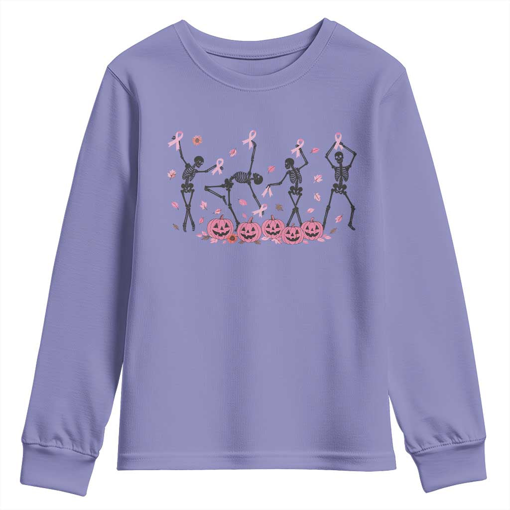 Dancing Skeletons Breast Cancer Youth Sweatshirt Skeleton Pink Ribbon Halloween TS10 Violet Print Your Wear