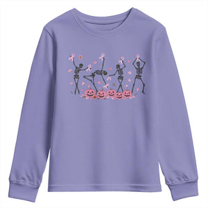 Dancing Skeletons Breast Cancer Youth Sweatshirt Skeleton Pink Ribbon Halloween TS10 Violet Print Your Wear
