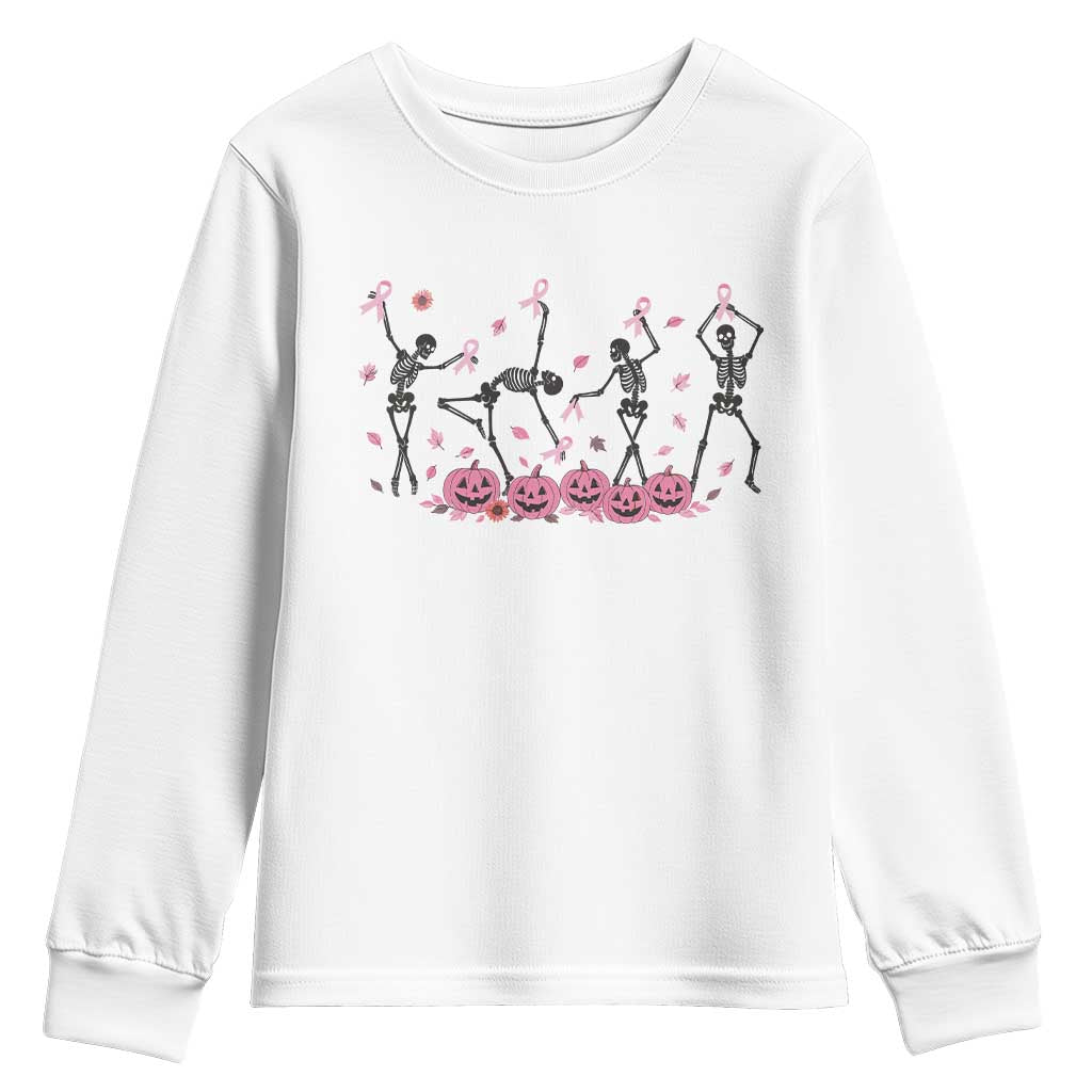 Dancing Skeletons Breast Cancer Youth Sweatshirt Skeleton Pink Ribbon Halloween TS10 White Print Your Wear