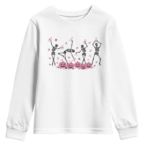 Dancing Skeletons Breast Cancer Youth Sweatshirt Skeleton Pink Ribbon Halloween TS10 White Print Your Wear