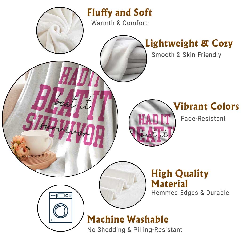 Breast Cancer Support Throw Blanket Had it Beat it Survivor Gift TS10 Print Your Wear