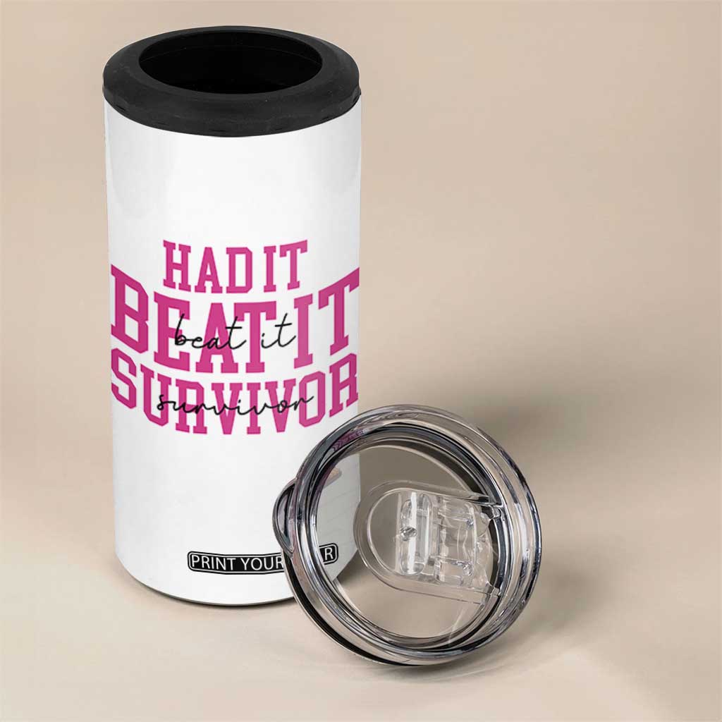 Breast Cancer Support 4 in 1 Can Cooler Tumbler Had it Beat it Survivor Gift TS10 Print Your Wear