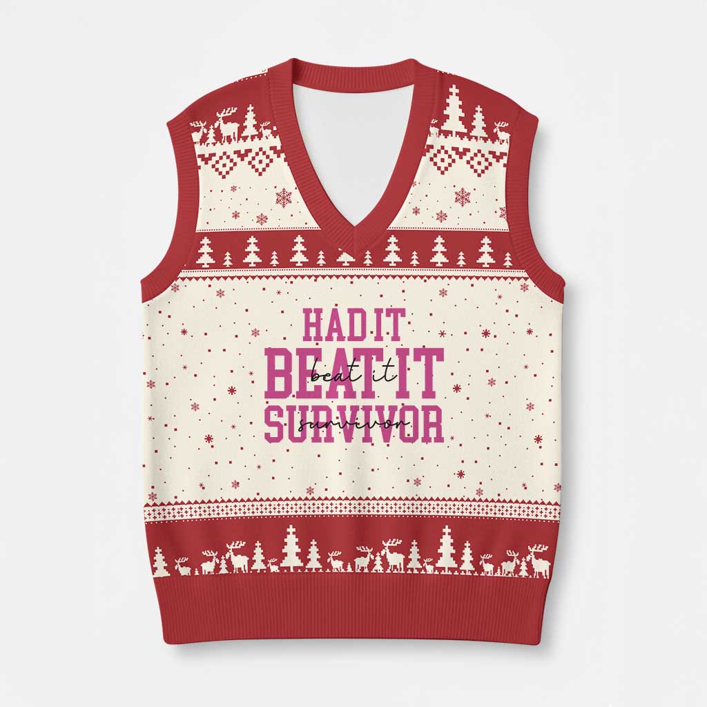 Breast Cancer Support V-Neck Knit Sweater Vest Had it Beat it Survivor Gift TS10 Beige Red Print Your Wear
