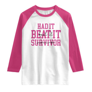 Breast Cancer Support Raglan Shirt Had it Beat it Survivor Gift TS10 White Heliconia Print Your Wear