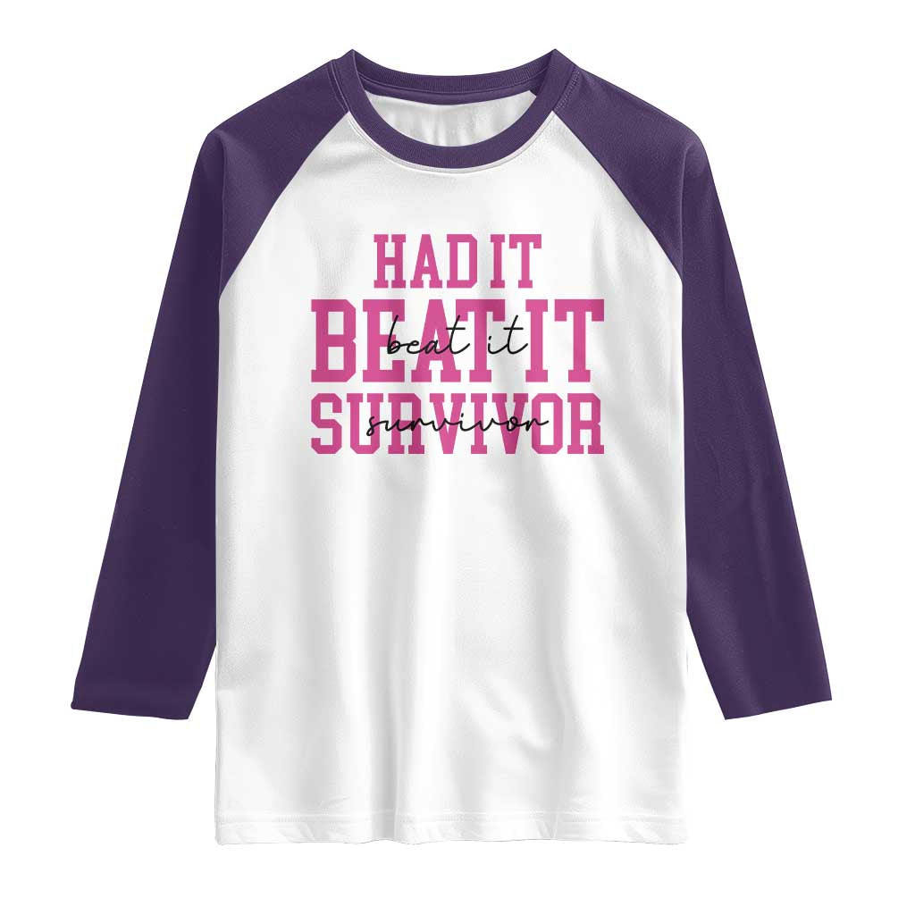 Breast Cancer Support Raglan Shirt Had it Beat it Survivor Gift TS10 White Purple Print Your Wear