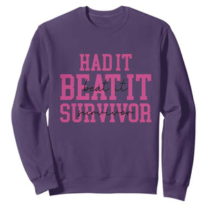 Breast Cancer Support Sweatshirt Had it Beat it Survivor Gift TS10 Purple Print Your Wear