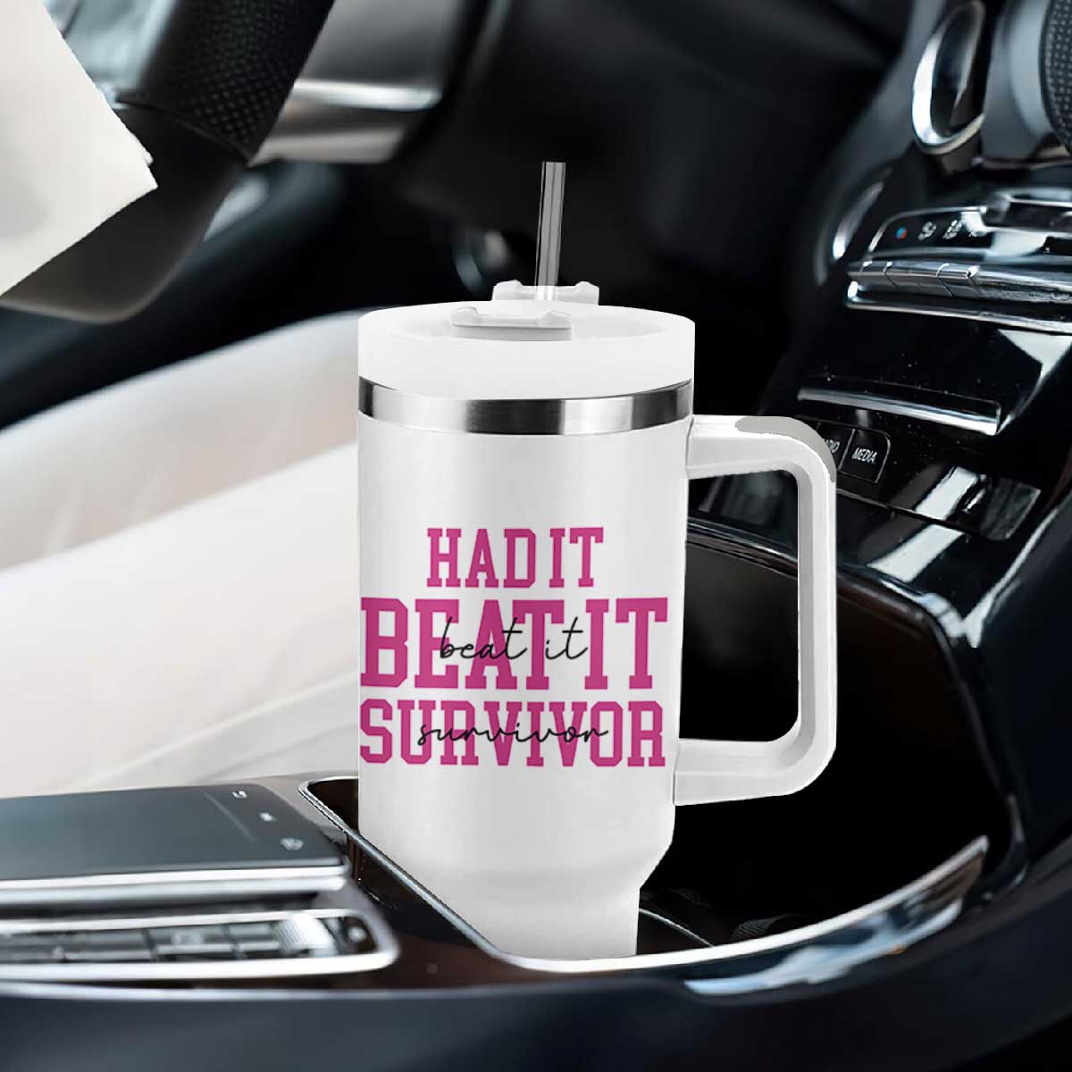 Breast Cancer Support Tumbler With Handle Had it Beat it Survivor Gift TS10 Print Your Wear
