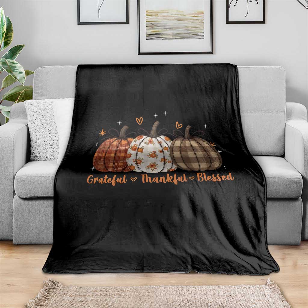 Grateful Thankful Blessed Pumpkin Throw Blanket Hello Thanksgiving Cozy Fall Autumn Rustic TS10 Print Your Wear
