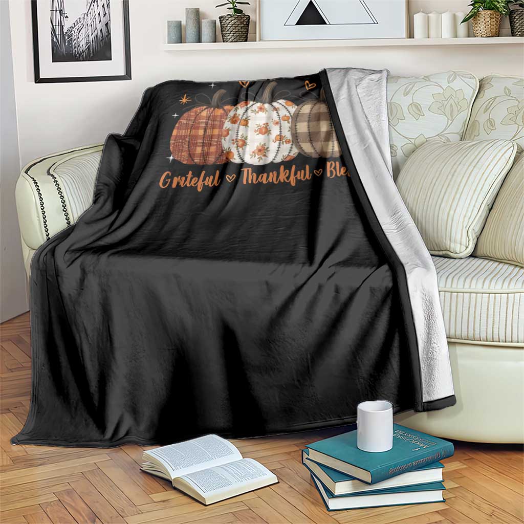 Grateful Thankful Blessed Pumpkin Throw Blanket Hello Thanksgiving Cozy Fall Autumn Rustic TS10 Print Your Wear