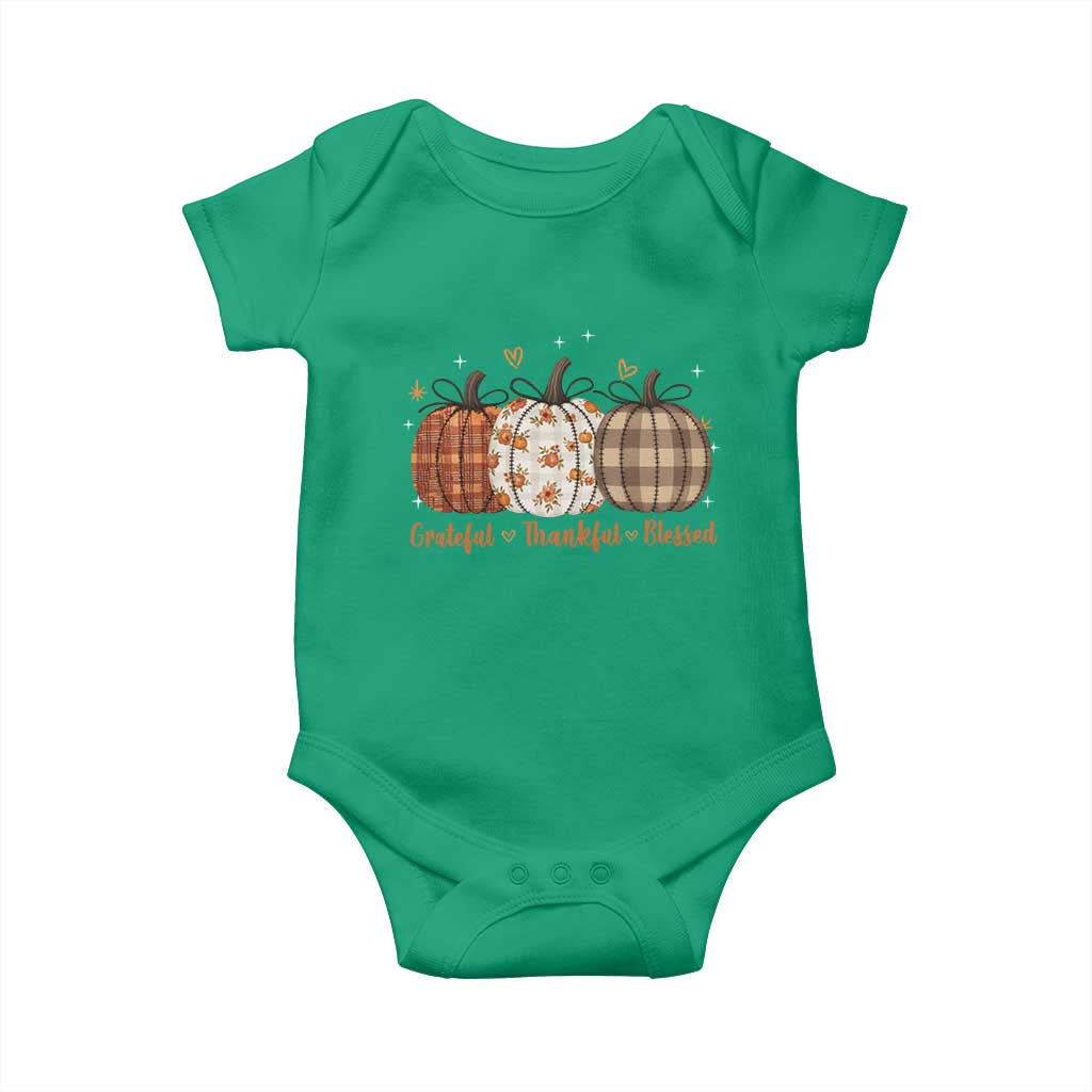 Grateful Thankful Blessed Pumpkin Baby Onesie Hello Thanksgiving Cozy Fall Autumn Rustic TS10 Irish Green Print Your Wear