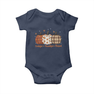 Grateful Thankful Blessed Pumpkin Baby Onesie Hello Thanksgiving Cozy Fall Autumn Rustic TS10 Navy Print Your Wear