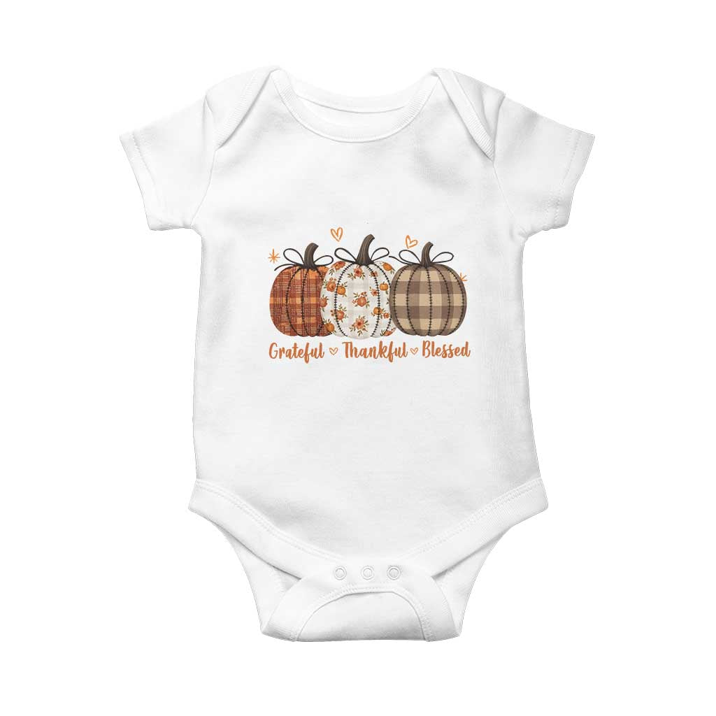 Grateful Thankful Blessed Pumpkin Baby Onesie Hello Thanksgiving Cozy Fall Autumn Rustic TS10 White Print Your Wear