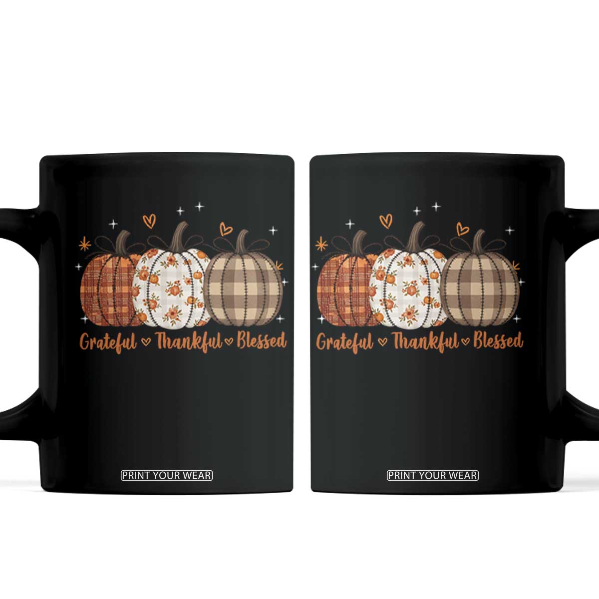 Grateful Thankful Blessed Pumpkin Coffee Mug Hello Thanksgiving Cozy Fall Autumn Rustic TS10 Black Print Your Wear