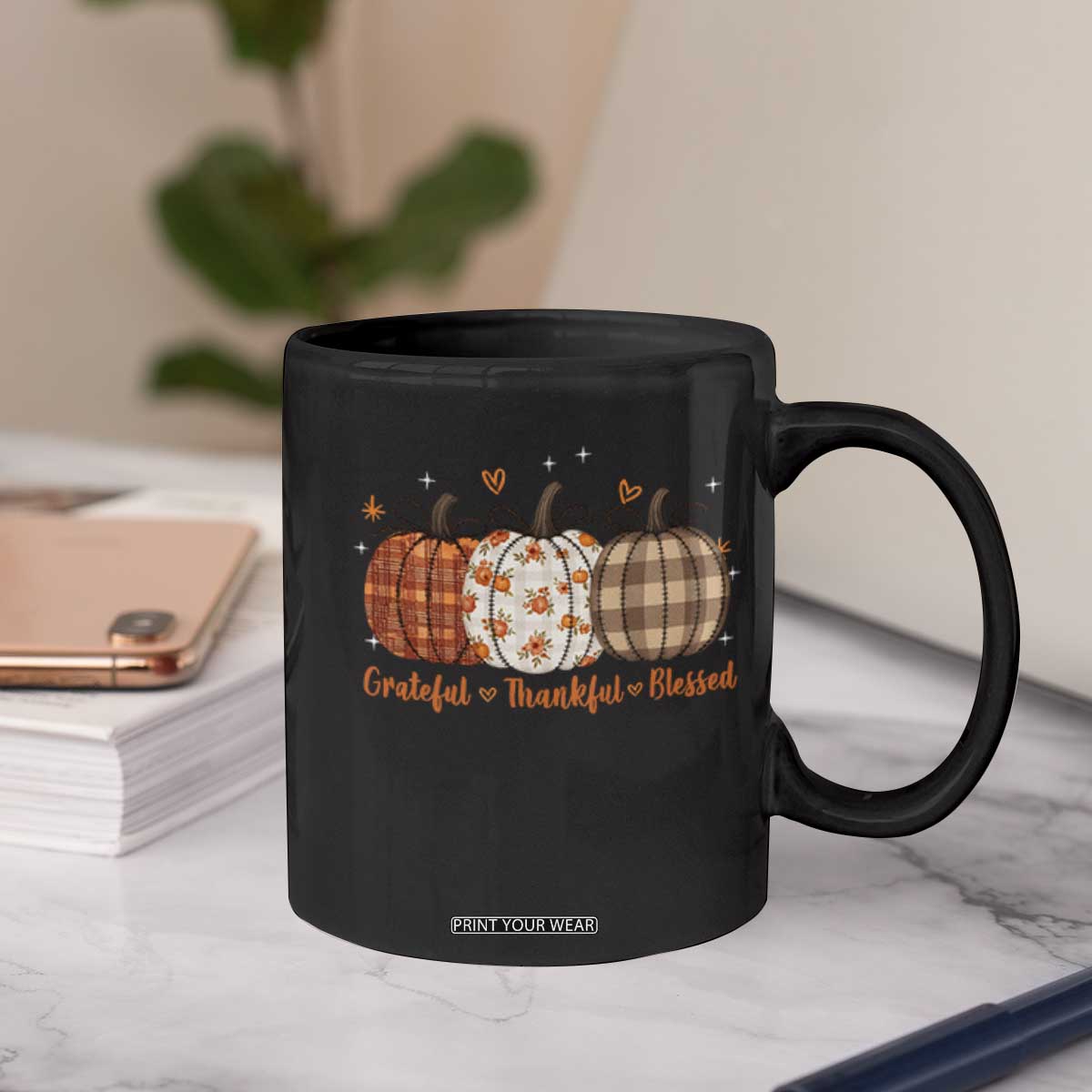 Grateful Thankful Blessed Pumpkin Coffee Mug Hello Thanksgiving Cozy Fall Autumn Rustic TS10 Print Your Wear