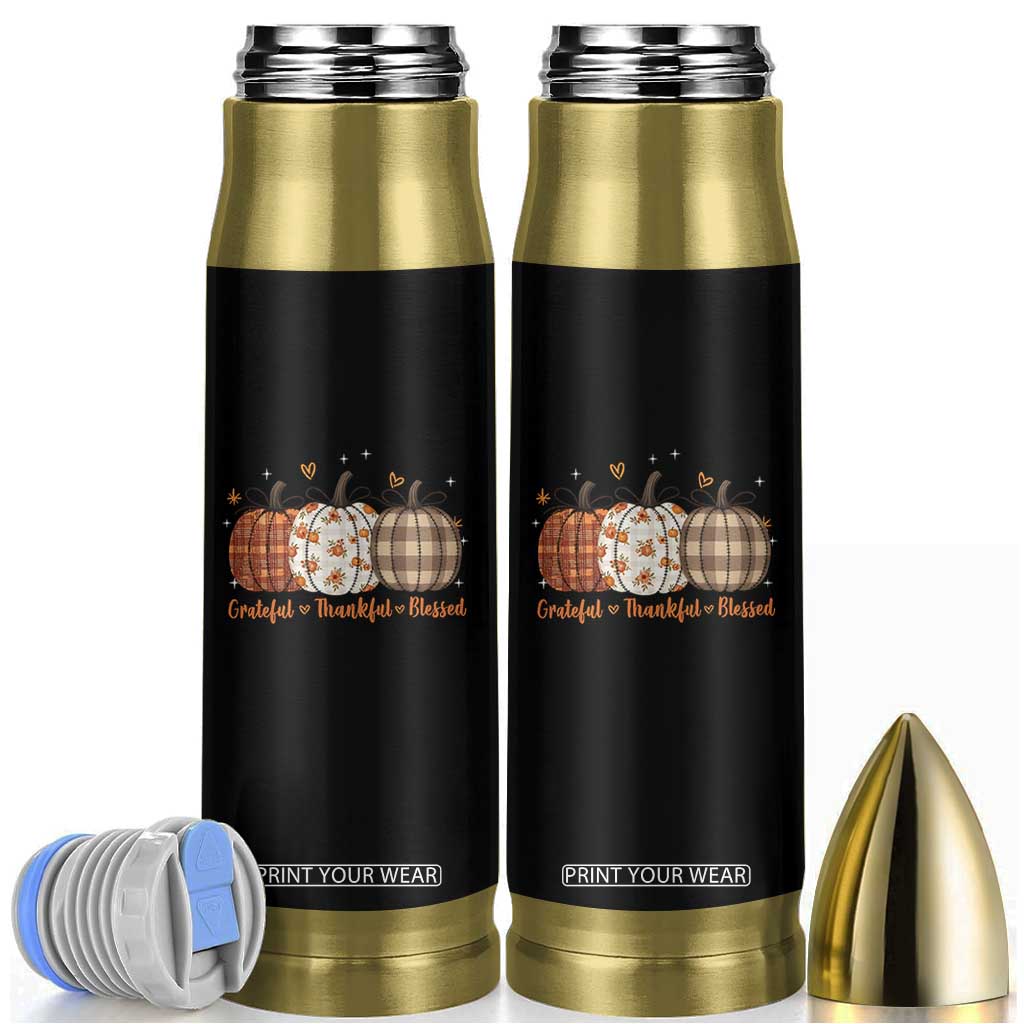 Grateful Thankful Blessed Pumpkin Bullet Tumbler Hello Thanksgiving Cozy Fall Autumn Rustic TS10 Black Print Your Wear