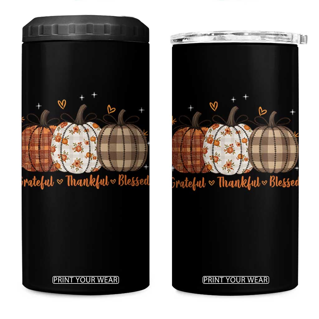 Grateful Thankful Blessed Pumpkin 4 in 1 Can Cooler Tumbler Hello Thanksgiving Cozy Fall Autumn Rustic TS10 One Size: 16 oz Black Print Your Wear