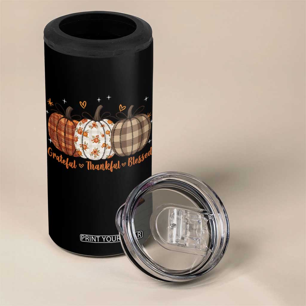 Grateful Thankful Blessed Pumpkin 4 in 1 Can Cooler Tumbler Hello Thanksgiving Cozy Fall Autumn Rustic TS10 Print Your Wear