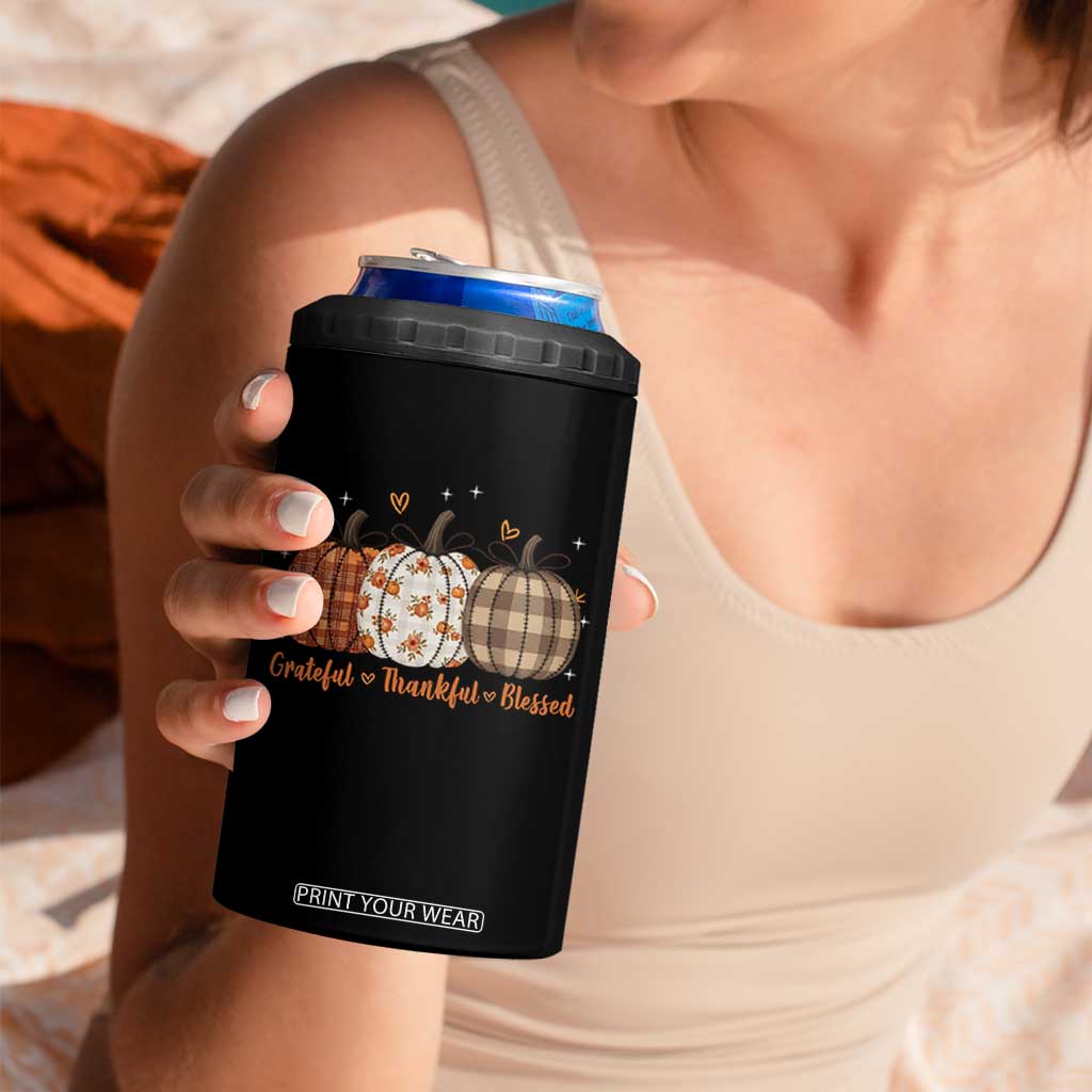 Grateful Thankful Blessed Pumpkin 4 in 1 Can Cooler Tumbler Hello Thanksgiving Cozy Fall Autumn Rustic TS10 Print Your Wear