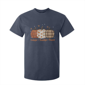 Grateful Thankful Blessed Pumpkin T Shirt For Kid Hello Thanksgiving Cozy Fall Autumn Rustic TS10 Navy Print Your Wear